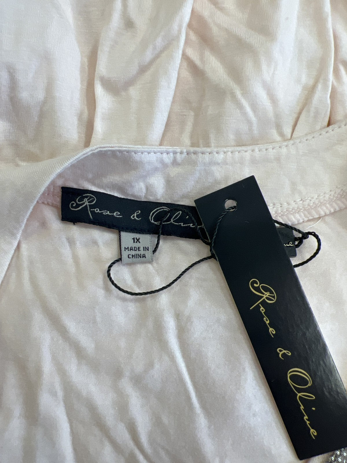 Rose and Olive Womens Pink Beaded Trim 3/4 Cold Shoulder Sleeve Blouse - Plus 1X