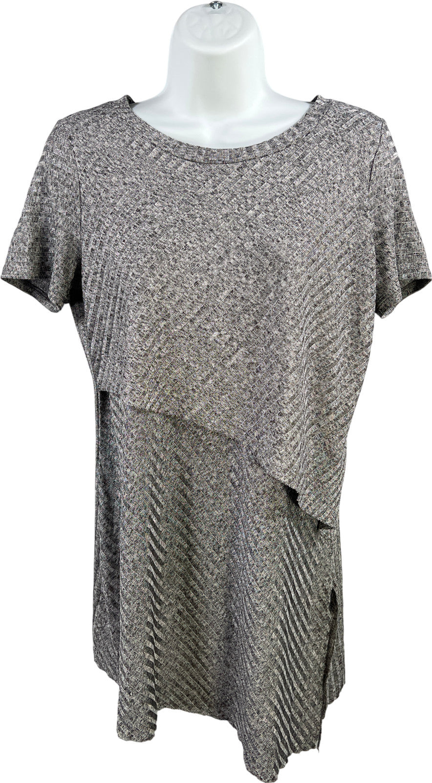 Bar III Women’s Gray Ribbed Short Sleeve Layered T-Shirt - M