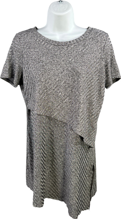 Bar III Women’s Gray Ribbed Short Sleeve Layered T-Shirt - M