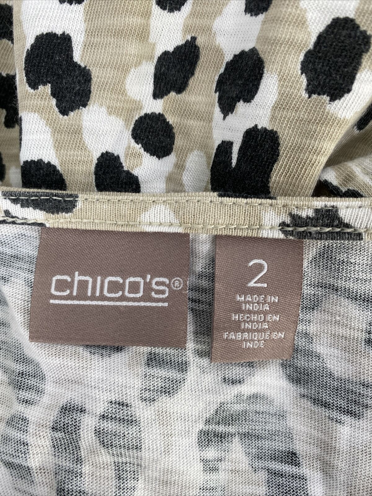 Chico's Women's Beige/Black Short Sleeve T-Shirt - 2/L
