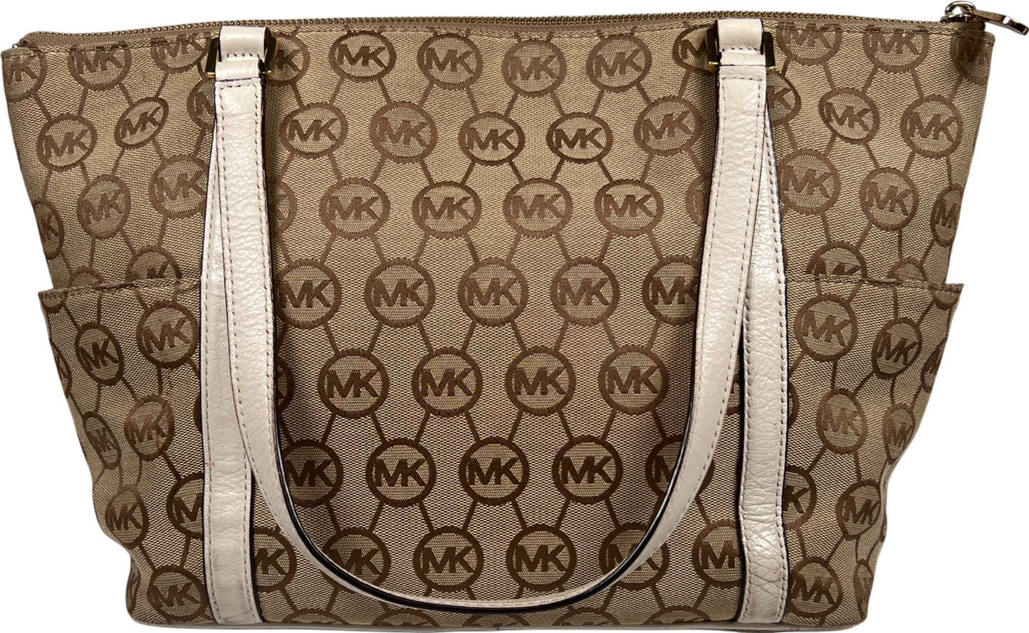 Michael Kors Women’s Beige Logo Canvas Jet Set East/West Shoulder Bag Purse