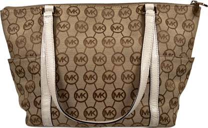 Michael Kors Women’s Beige Logo Canvas Jet Set East/West Shoulder Bag Purse