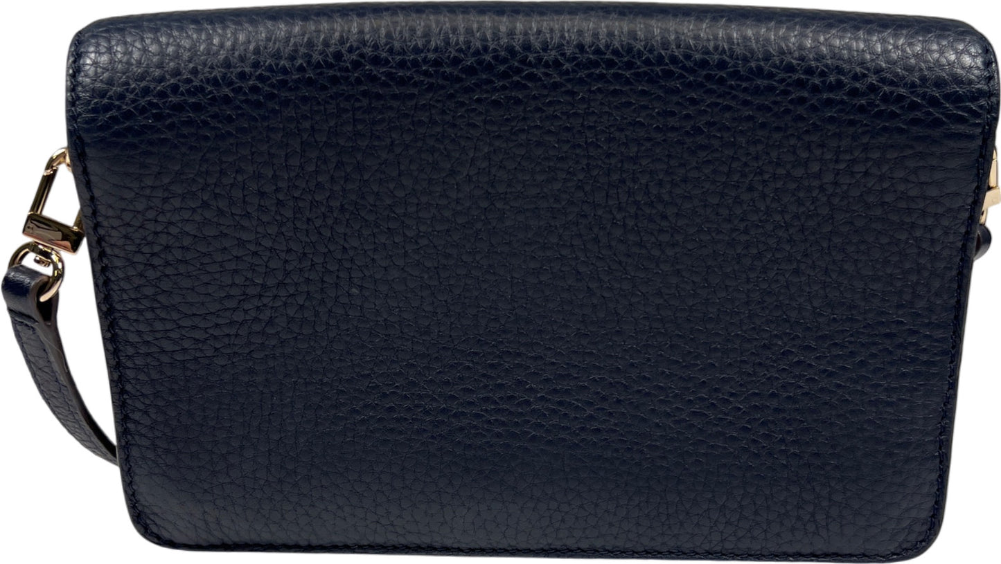 Tory Burch Women’s Blue Leather Bombe T Crossbody Purse W/ Removable Strap