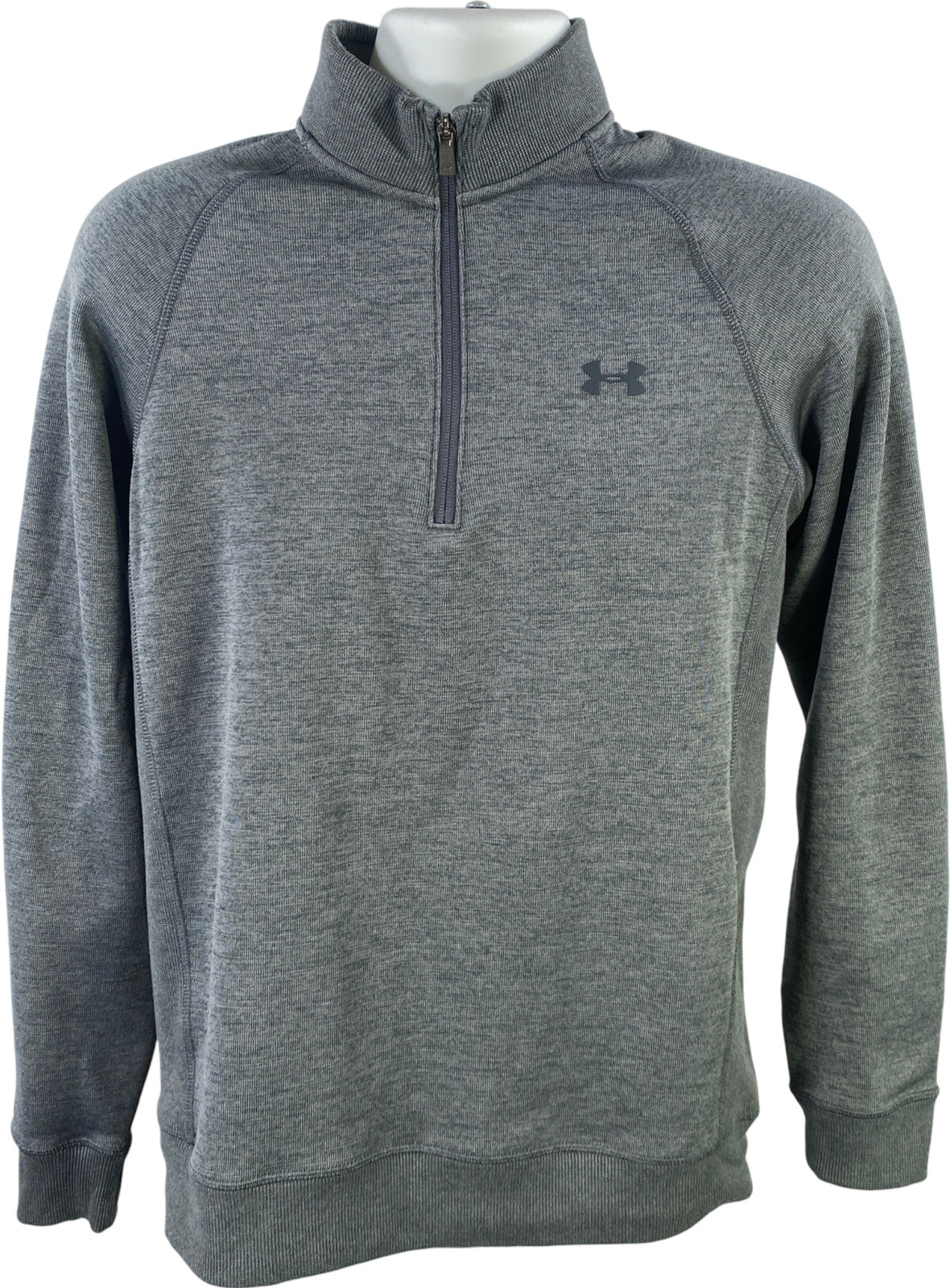 Under Armour Men’s Gray/Blue Fleece Lined 1/4 Zip ColdGear Pullover Sweater - M