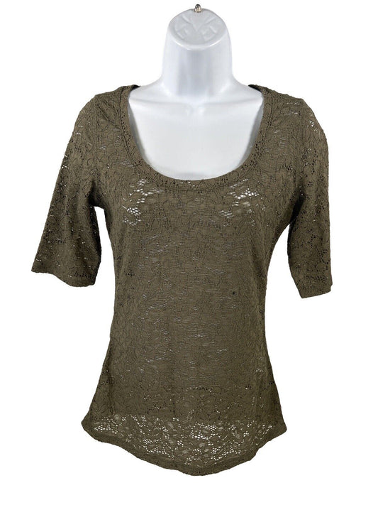 NEW Express Women's Green Lace 1/2 Sleeve Top - S