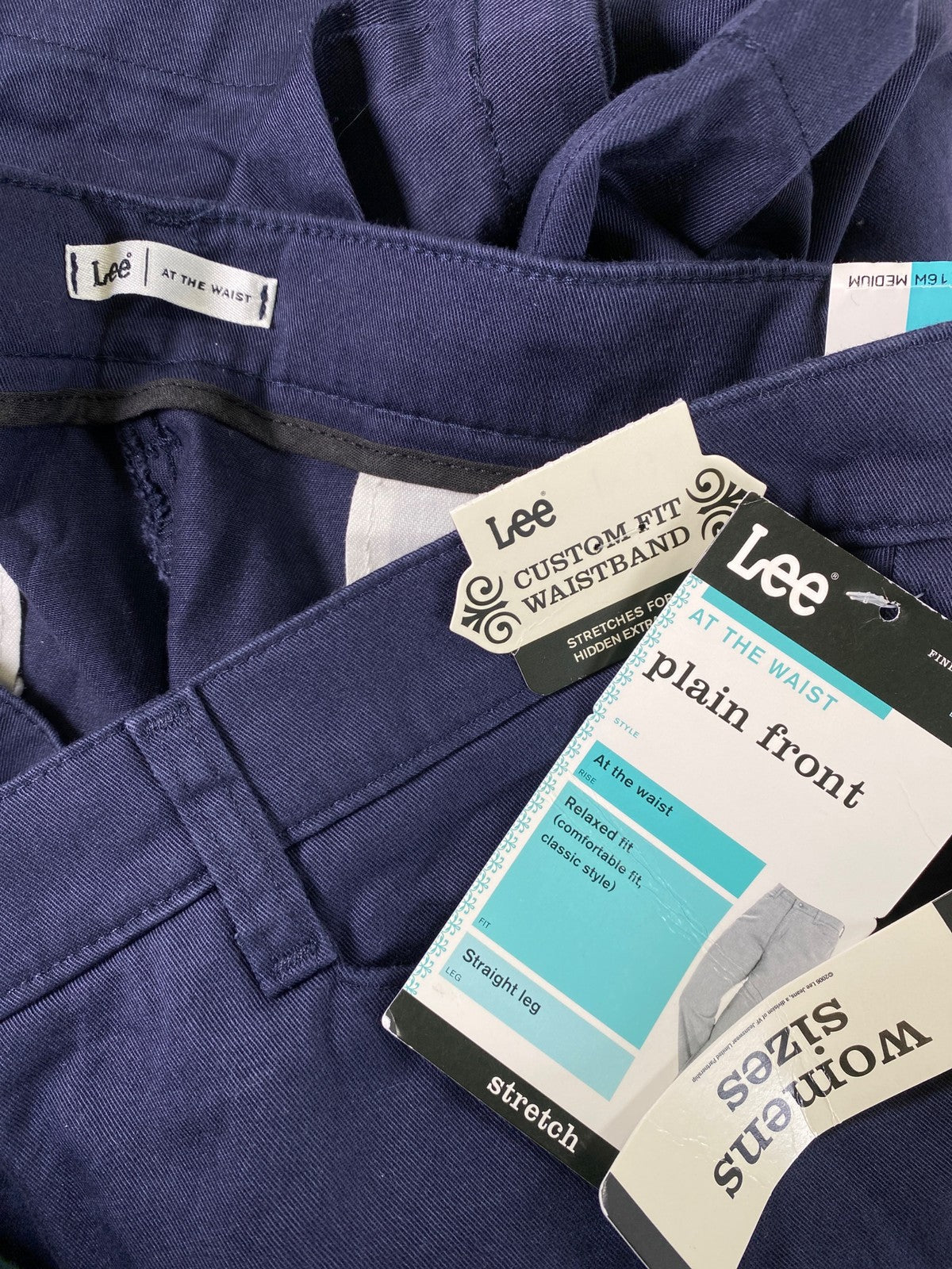 Lee Women’s Navy Blue Plain Front Straight Leg Pants - 16 Plus