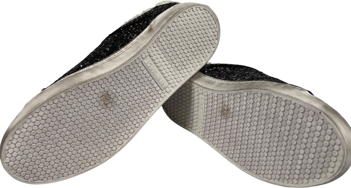 Nine West Women’s Black Glitter Sherpa Trim Lace Up Sneakers - 7.5