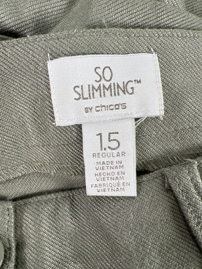 NEW Chico’s So Slimming Women’s Green Knit Twill Slim Pants - 1.5/US 10