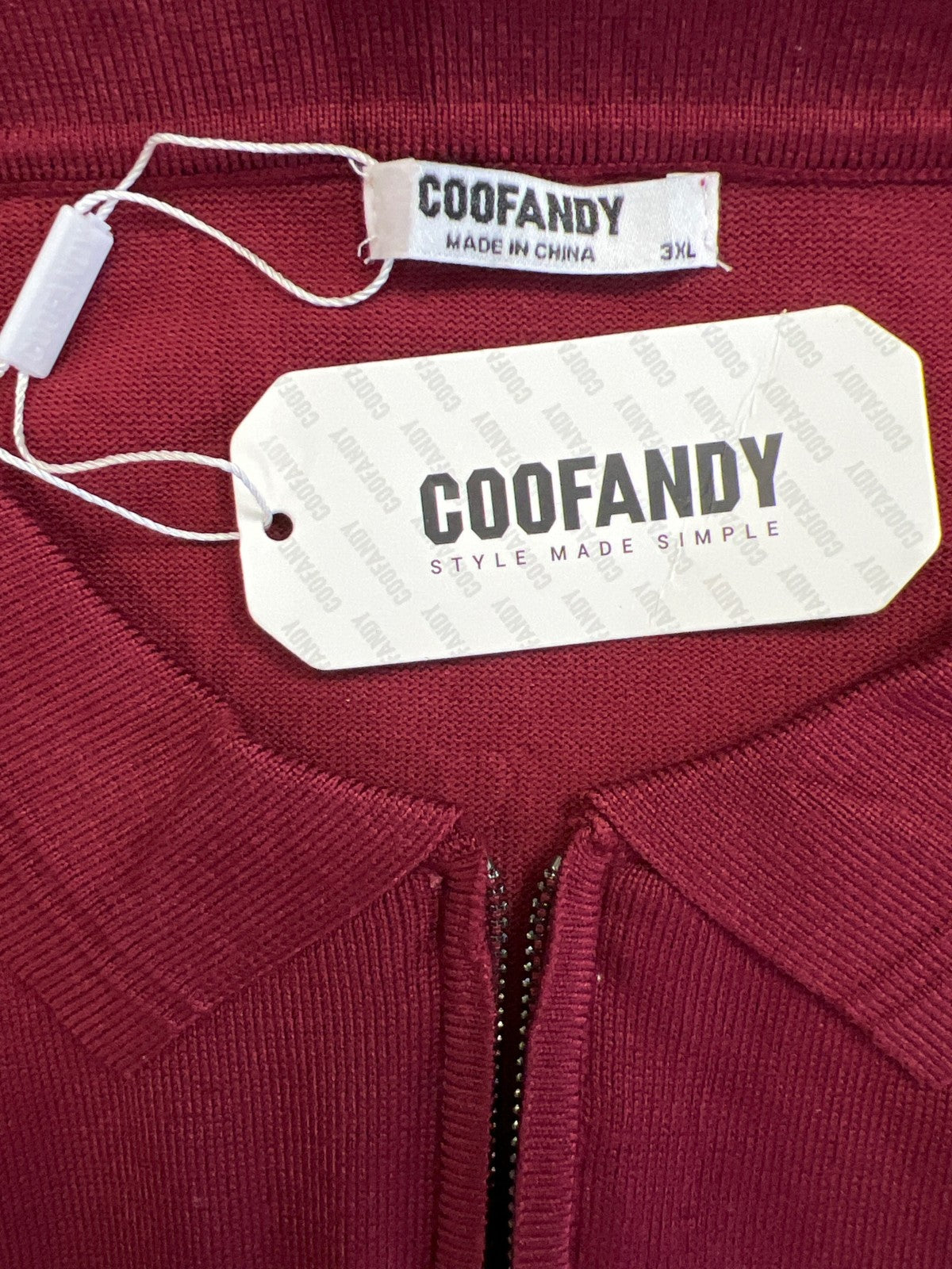 Coofandy Men’s Red/Burgundy 1/4 Zip Long Sleeve Pullover Sweater - 3XL