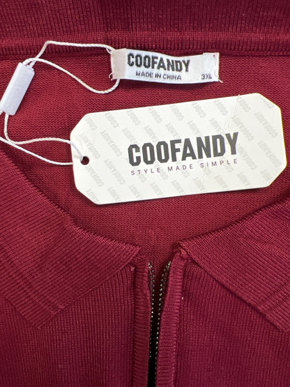 Coofandy Men’s Red/Burgundy 1/4 Zip Long Sleeve Pullover Sweater - 3XL