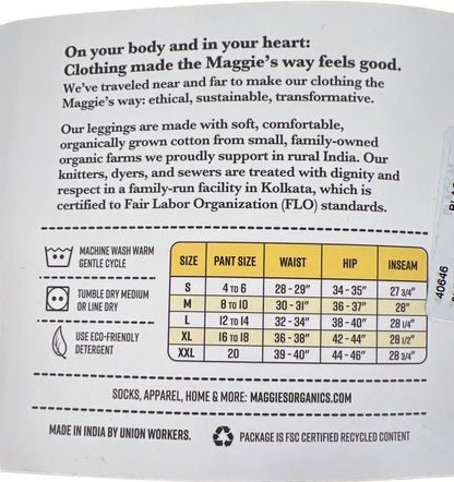 Maggies Organics Women’s Black Cotton Side Pocket Leggings - M