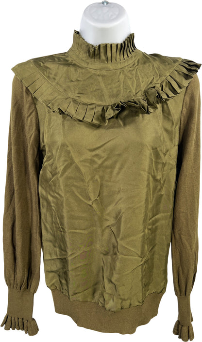 Ted Baker Women’s Green Frill Bib High Neck Long Sleeve Sweater - 1/US 4