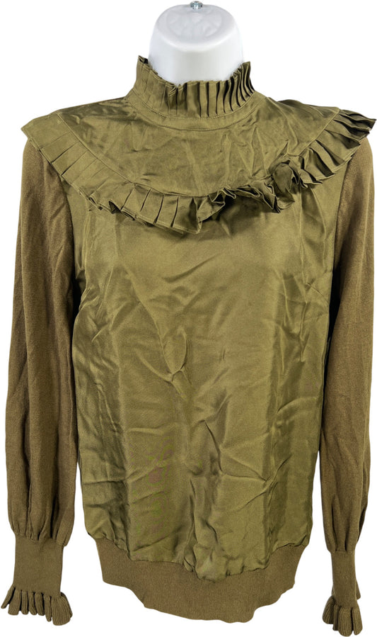 Ted Baker Women’s Green Frill Bib High Neck Long Sleeve Sweater - 1/US 4