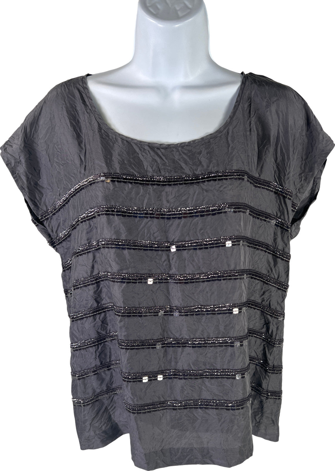 J.Crew Women’s Purple/Gray Sequin Cap Sleeve T-Shirt - 4