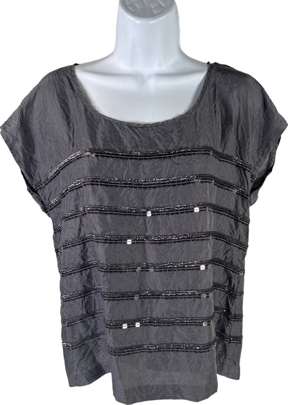 J.Crew Women’s Purple/Gray Sequin Cap Sleeve T-Shirt - 4