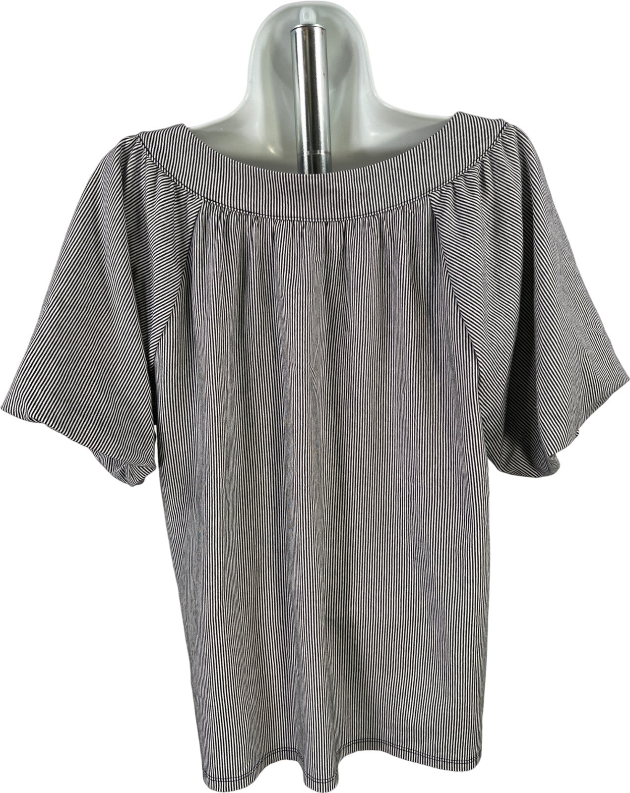 Ann Taylor Women’s Black/White Striped Short Puff Sleeve Blouse - S