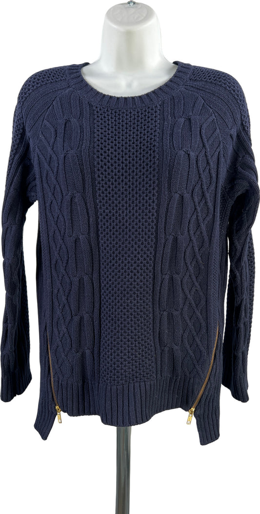 Cabi Women’s Navy Blue Cable Knit Zip Accent Long Sleeve Sweater - M