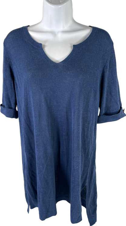 J.Jill Women’s Blue Short Sleeve V-Neck Tunic Sweater Shirt - S Petite