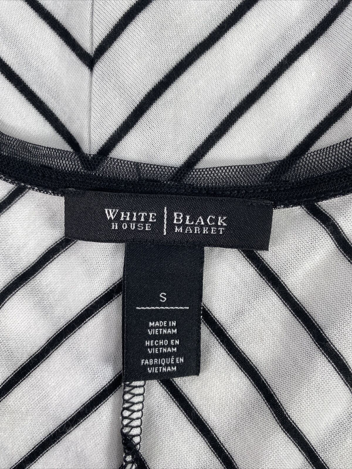 White House Black Market Women's White Lace Accent Striped Top - S