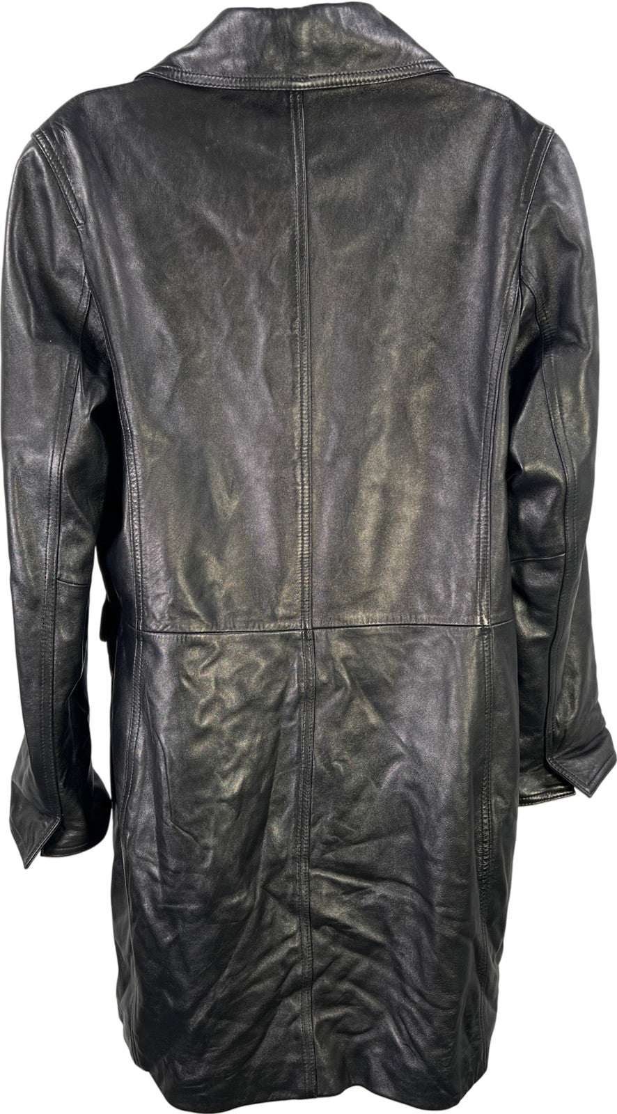 Wilsons Leather Women’s Black Leather Long Button Up Jacket - L