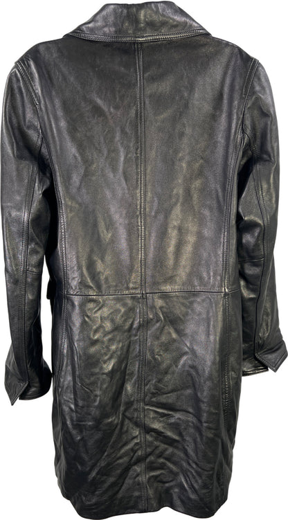 Wilsons Leather Women’s Black Leather Long Button Up Jacket - L