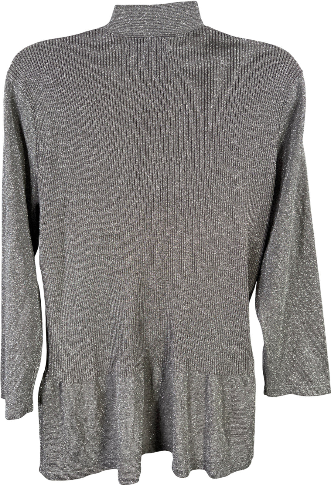 August Silk Women’s Gray Metallic Ribbed 3/4 Sleeve Cardigan Sweater - L