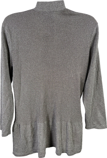 August Silk Women’s Gray Metallic Ribbed 3/4 Sleeve Cardigan Sweater - L