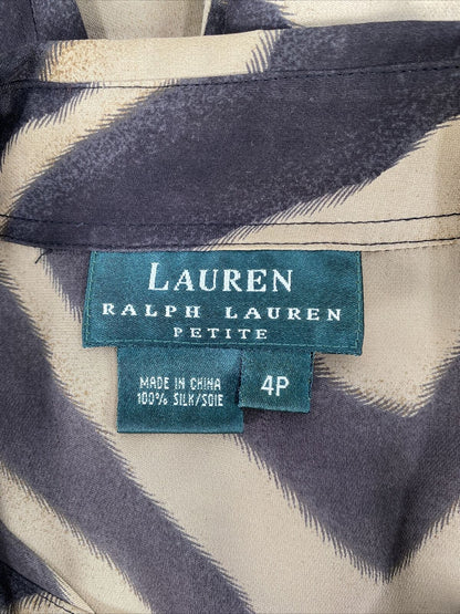 Lauren Ralph Lauren Women's Brown/Black Sheer Button Up Blouse - 4 Petite
