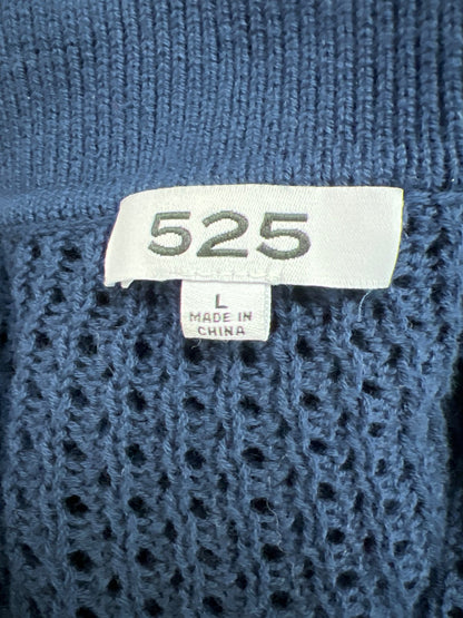 525 Women’s Blue Open Knit Collared Cropped Long Sleeve Sweater - L