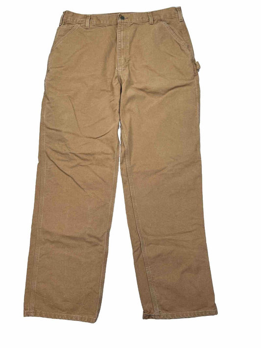 Carhartt Men's Beige Washed Duck Utility Work Pant Loose Fit - 38x34