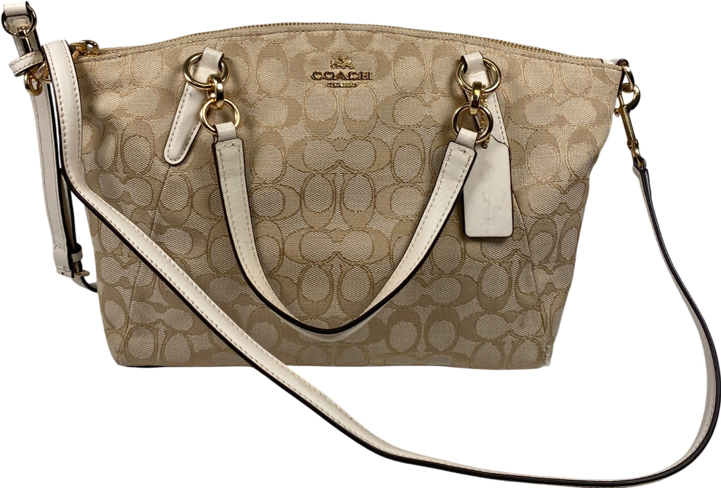 Coach Women’s Beige Signature Canvas Zip Close Crossbody Hand Bag Purse