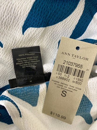 Ann Taylor Women’s White Blue Floral Cap Sleeve Tie Front Dress - S