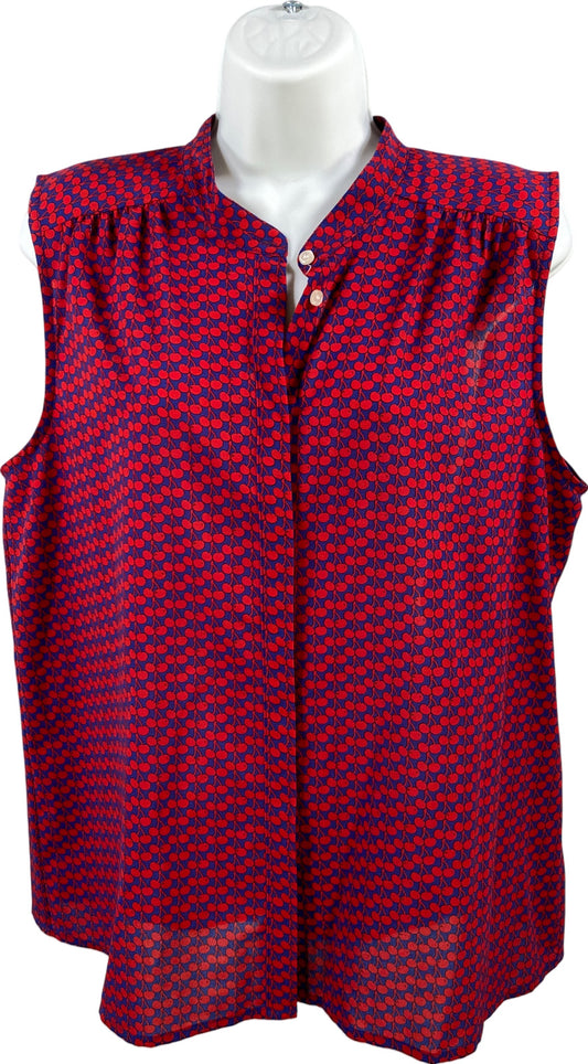 J.Crew Women’s Blue/Red Cherry Print Sleeveless Blouse - 12