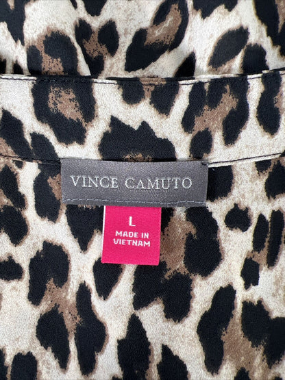 Vince Camuto Women's Brown Animal Print Sleeveless V-Neck Blouse - L