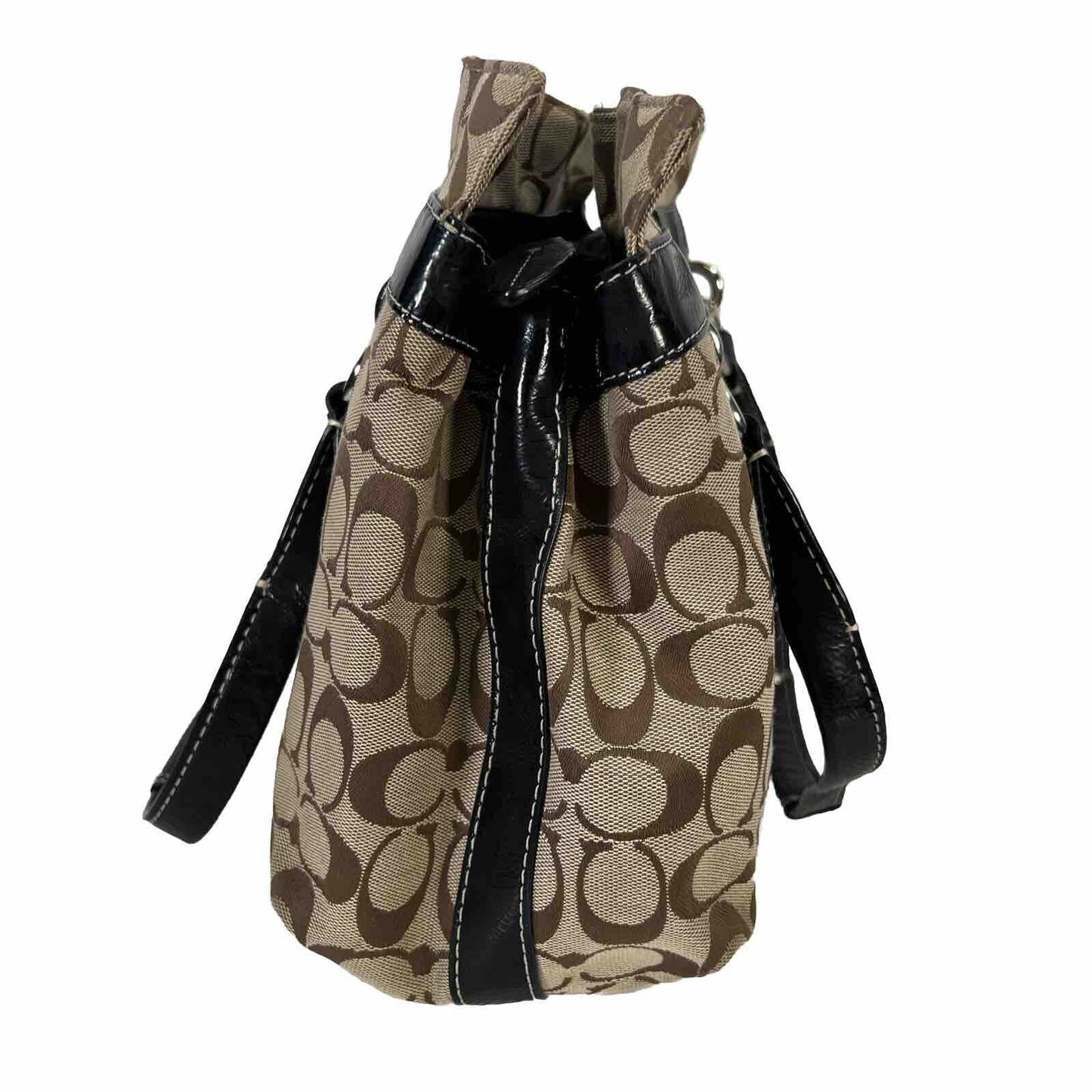 Coach Brown Signature Fabric Penelope Shopper Shoulder Bag Purse