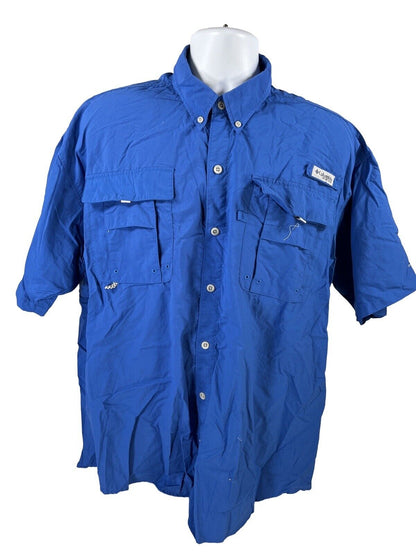 Columbia Camisa deportiva azul PFG de manga corta con botones para hombre - XL