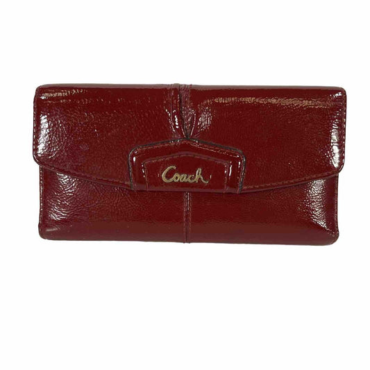 Coach Women's Red Patent Leather Ashley Large Snap Wallet