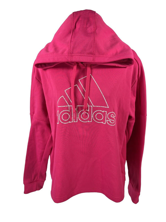 adidas Women's Pink Crop Pullover Hoodie Sweatshirt - L