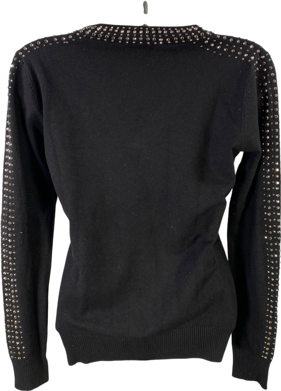 Vila Milano Women’s Black Long Studded Sleeve V-Neck Wool Blend Sweater - S