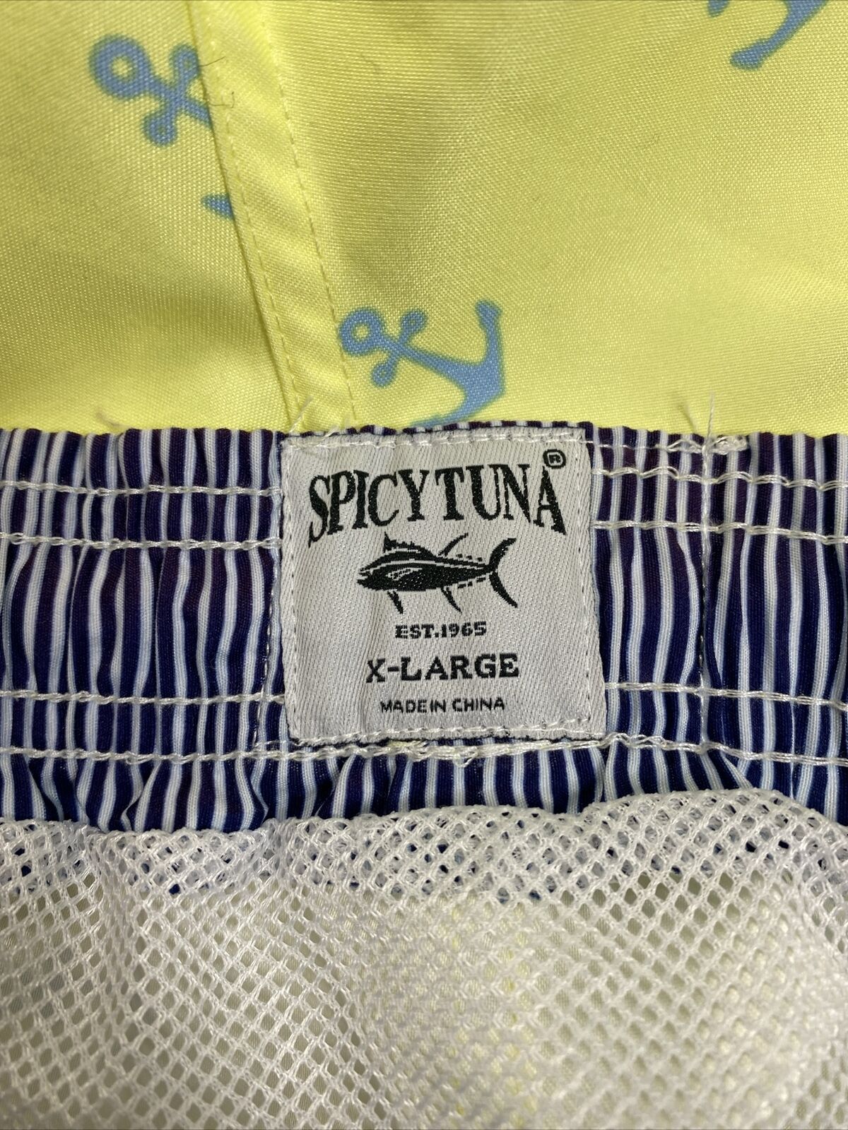 NEW Spicy Tuna Men's Yellow Anchor Mesh Lined Swim Trunks Shorts - XL