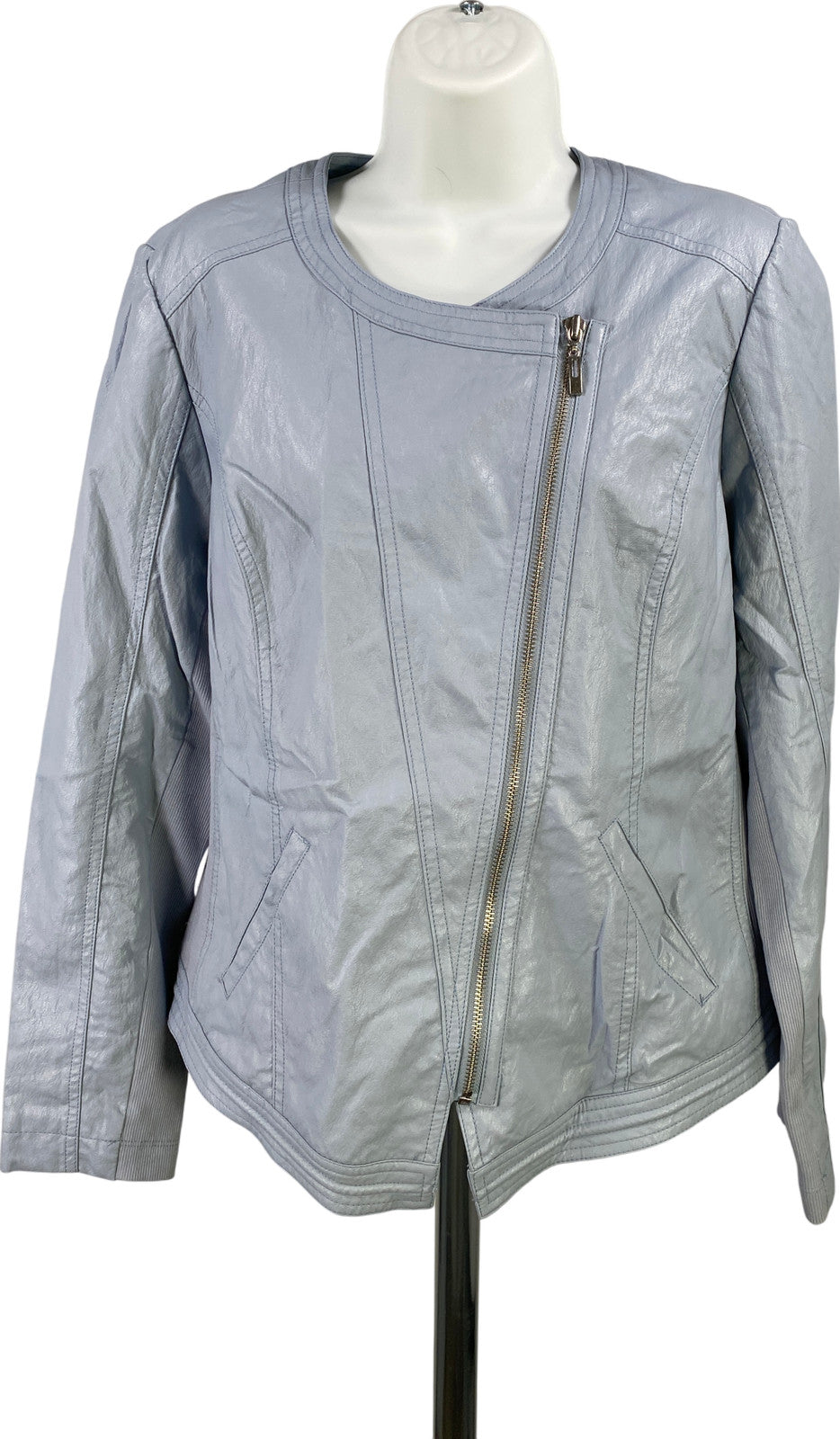 Chico’s Women’s Baby Blue Asymmetrical Zip Moto Jacket - 1/US M