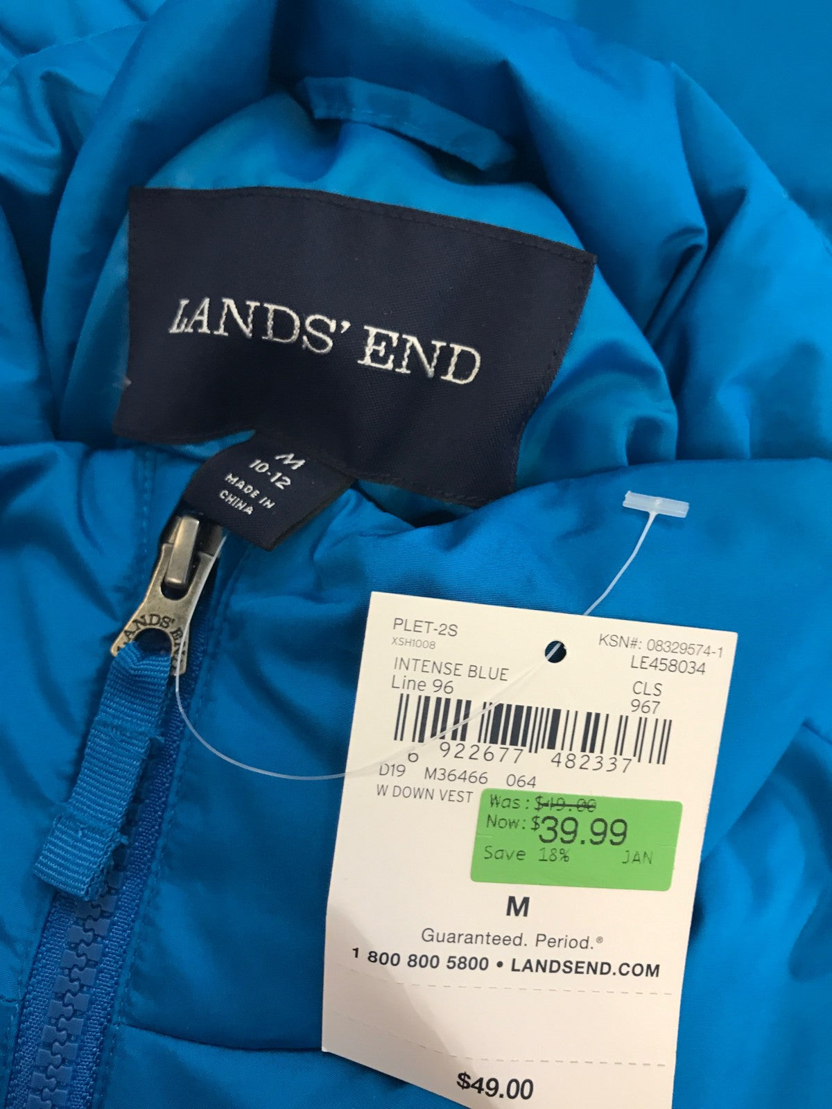 Lands End Women’s Blue Full Zip Down Filled Puffer Vest - M