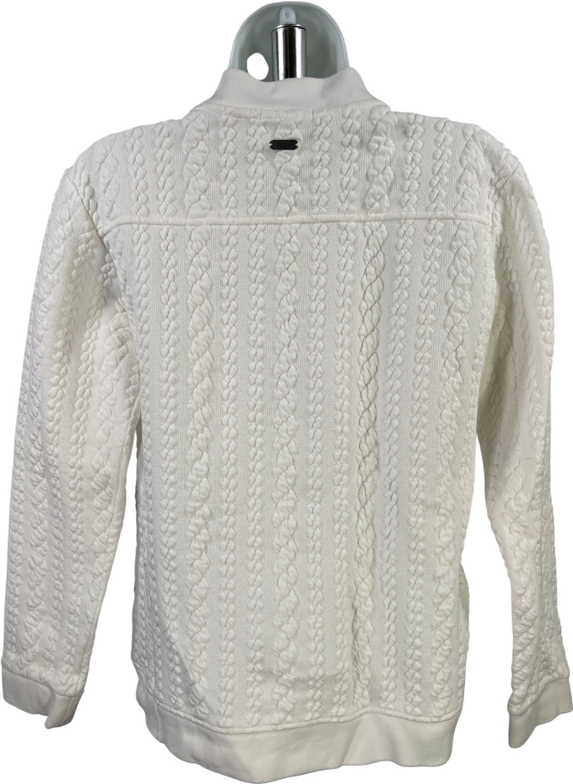 Barbour Women’s White Kelsey Cable Knit Long Sleeve Full Zip Sweater Jacket - 8