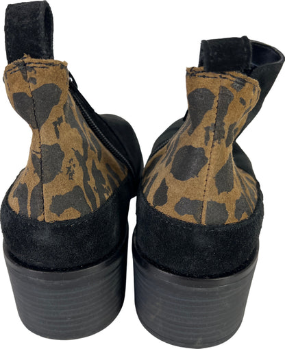 Clarks Women’s Black Suede Animal Print Block Heel Ankle Booties - 6