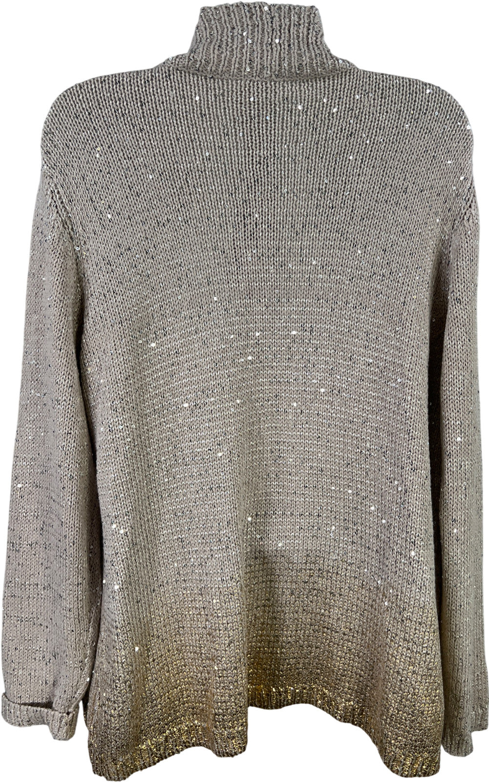 Chico’s Women’s Beige/Gold Ombre Foil Sequin Suzy Cardigan Sweater - 2/US L