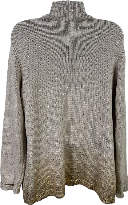 Chico’s Women’s Beige/Gold Ombre Foil Sequin Suzy Cardigan Sweater - 2/US L