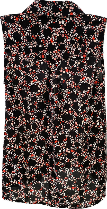 Michael Kors Women’s Black Floral Sleeveless 1/4 Zip Pullover Blouse - XS