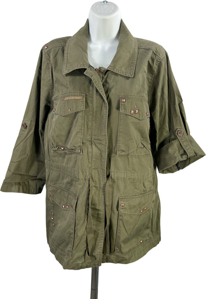 Calvin Klein Women’s Green Studded Full Zip 3/4 Roll Sleeve Military Jacket - XL