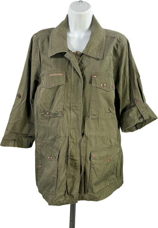 Calvin Klein Women’s Green Studded Full Zip 3/4 Roll Sleeve Military Jacket - XL