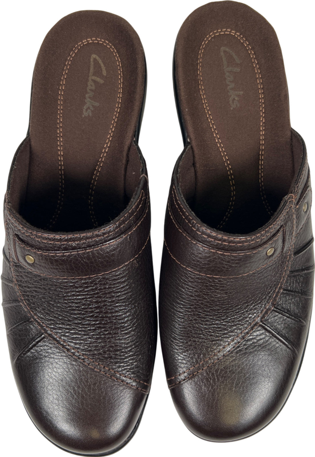 Clarks Women’s Brown Leather Slip On Clogs - 8